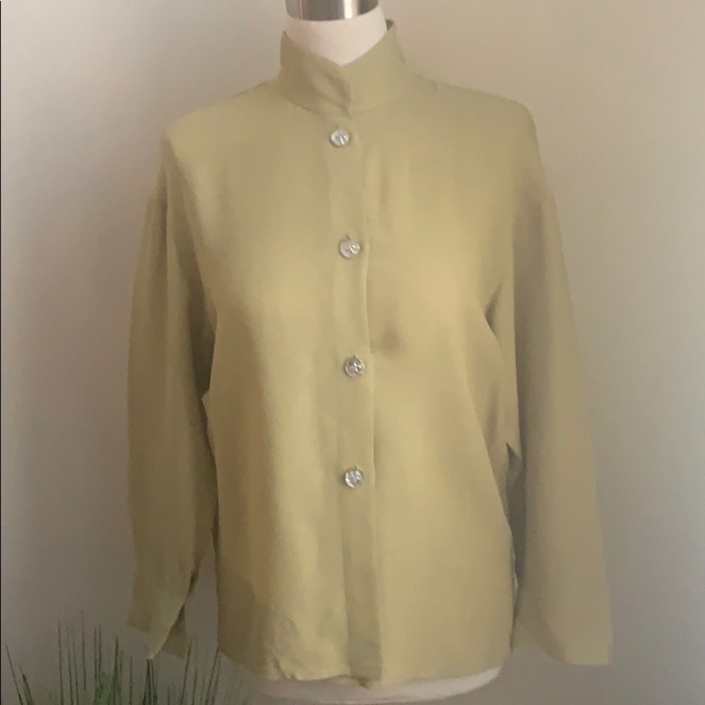 VINTAGE Sage Green Embellished Button Down Blouse
